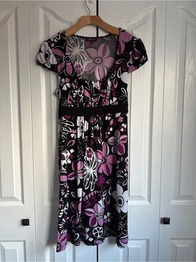 Women’s Jessica Pink & Gray Floral Scoop Neck Midi Dress